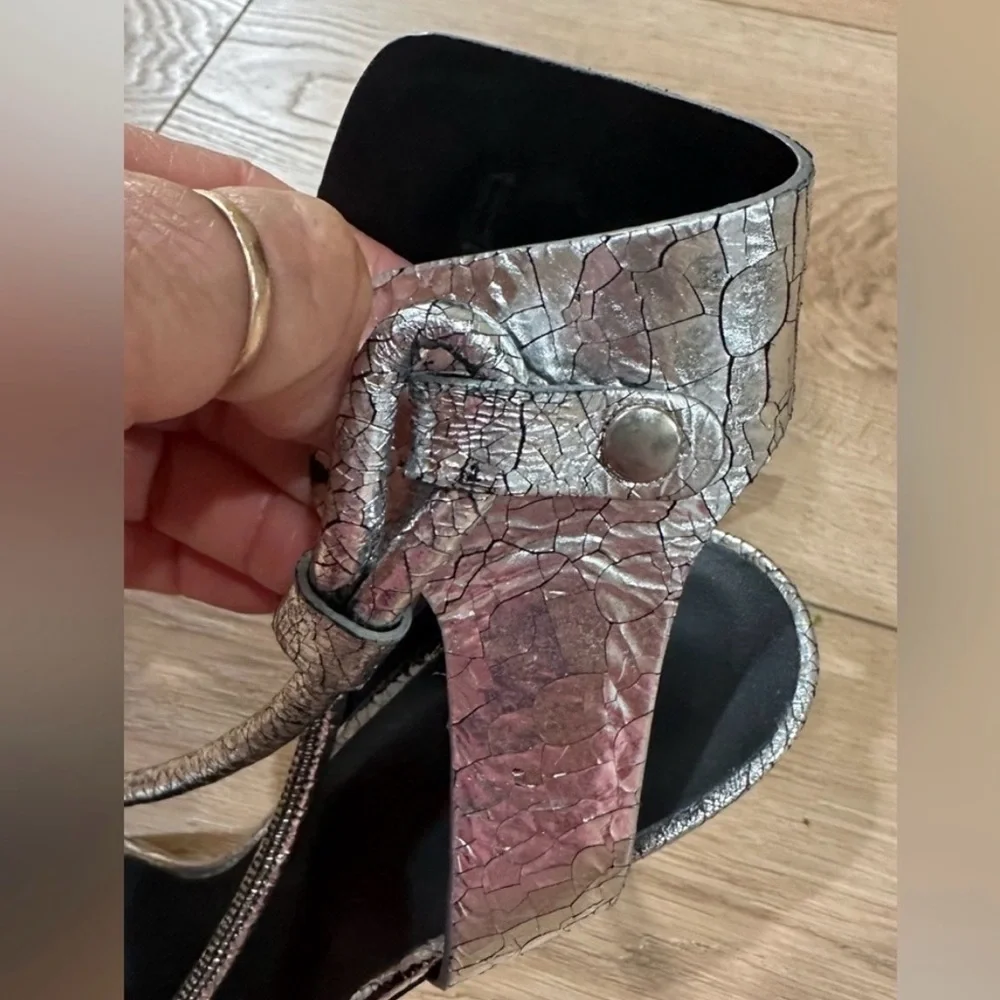 Isabel Marant Ablee Metallic Silver Strappy Heels Size 8 Italy Designer Sandals - Picture 7 of 11